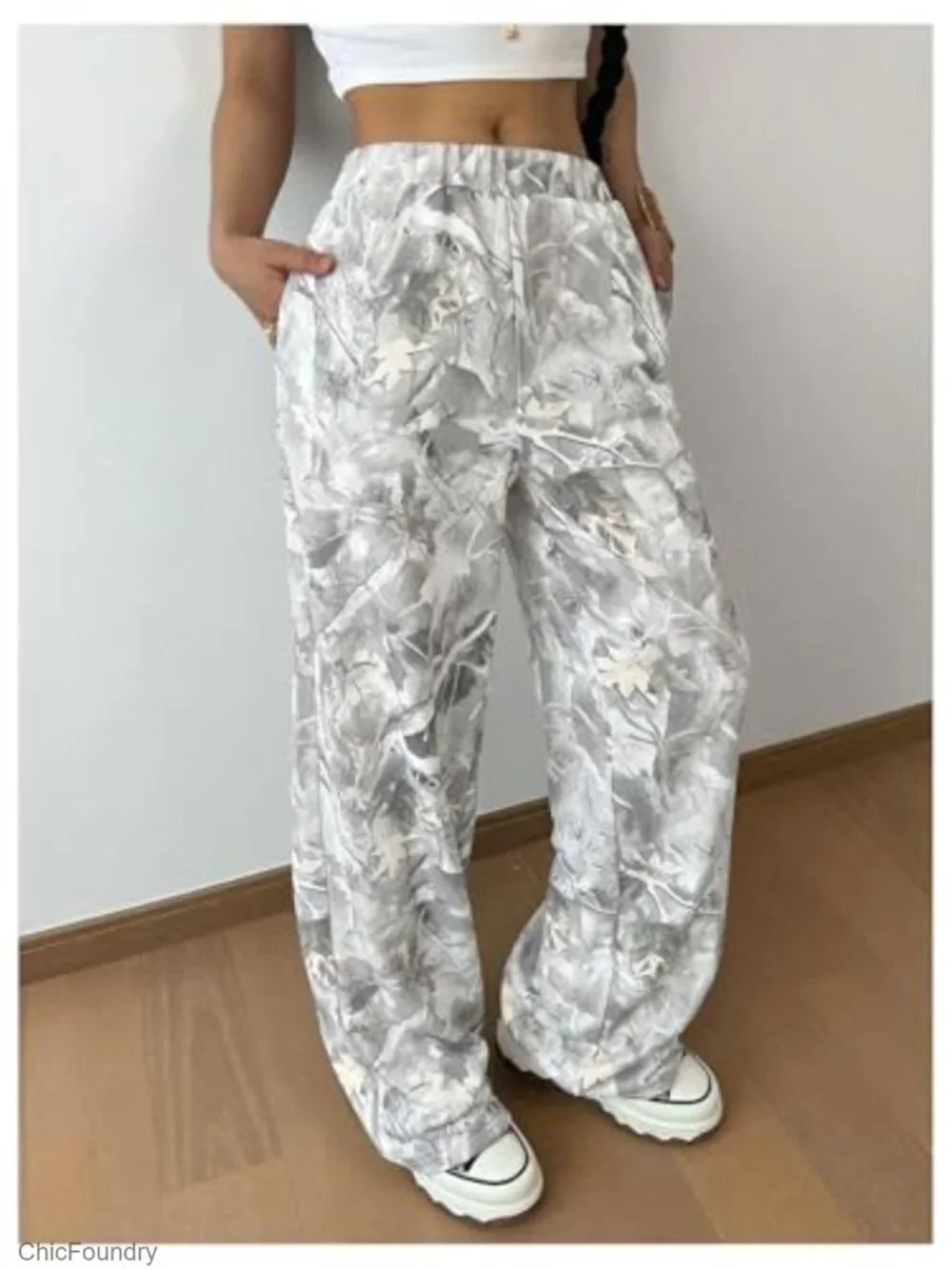 Girls Camo Sweatpants Elastic Waist Baggy Wide Leg Y2k Pockets Streetwear
